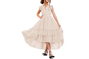 HOSIKA Girls Lace Boho Flower Girl Dress Ruffle Sleeve A-Line Formal Dresses for Wedding Party 6-12 Years