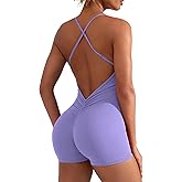 YEOREO Backless Tummy Control Jumpsuits for Women One Piece Workout Jumpsuits Sleeveless V Back Lizvette Scrunch Yoga Rompers