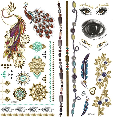 Metallic Temporary Tattoos, 12 Sheets, 200 Designs