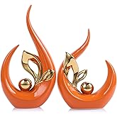 9.4" H Orange Gold Abstract Sculptures Home Decor, Ceramic Art Statue Cool Stuff to Put on Shelves&tv Stand Decor, Gold Accent Entertainment Center, for Fireplace Coffee Table Dining Table Decorate