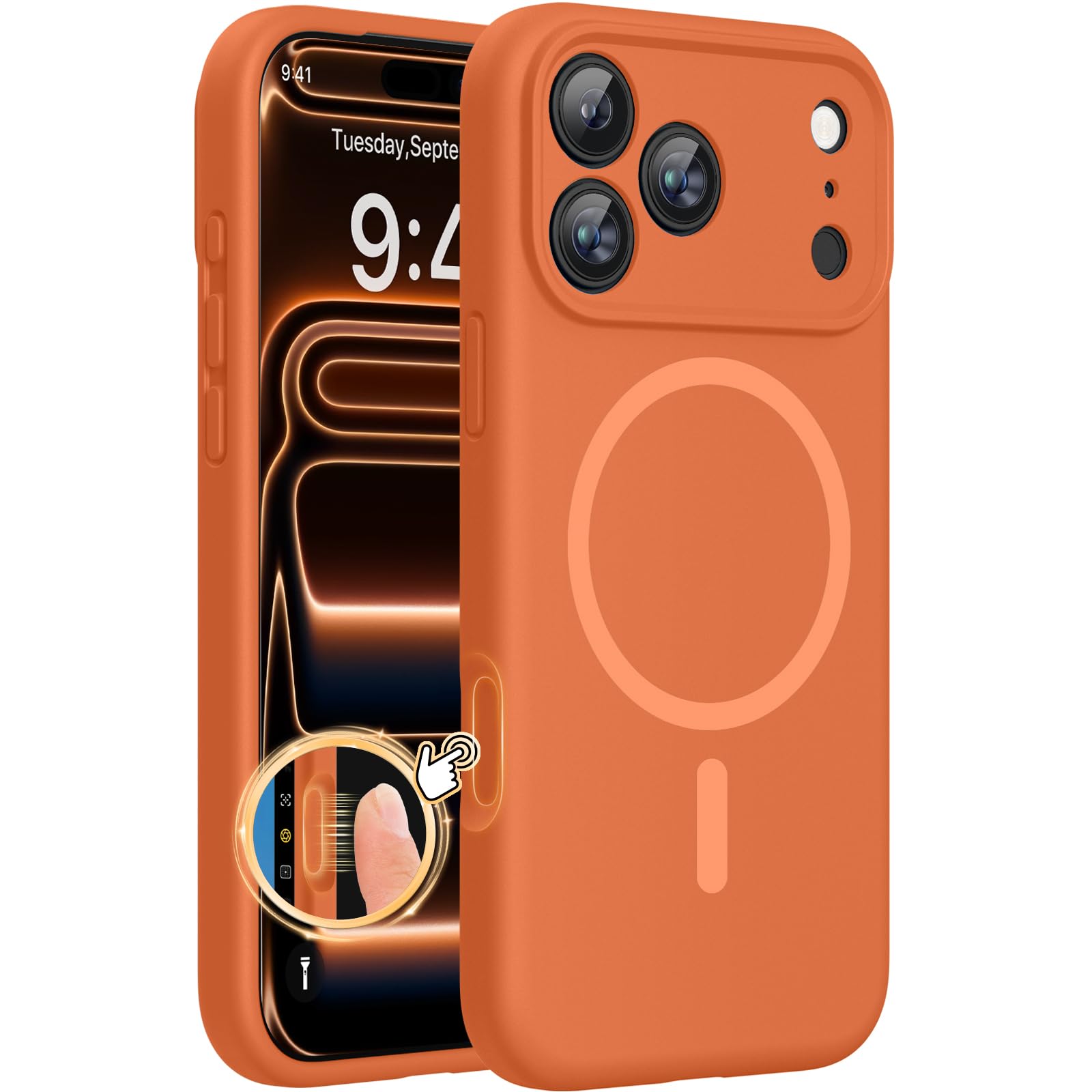 Photo 1 of Miracase Magnetic for 17 Pro Max Case, Compatible with MagSafe, Integrated Silicone Camera Control Cover, 3.0mm Thicken Shockproof Drop Protection Phone Case for 17 ProMax, Orange