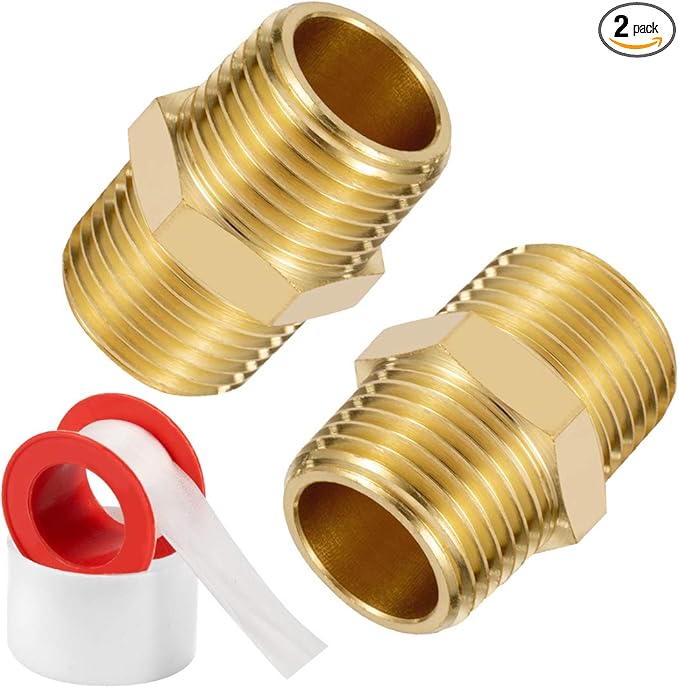 Amazon Com 1 2 X 1 2 Npt Brass Nipple Pipe Fittings Equal Adapter Union Male Threaded Hex Straight Connector Couplings Hose Extender Pack Of 2 Home Improvement