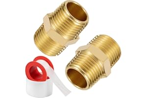 DK177 1/2" X 1/2" NPT Brass Nipple Pipe Fittings Equal Adapter Union Male Threaded Hex Straight Connector Couplings Hose Extender, Pack of 2