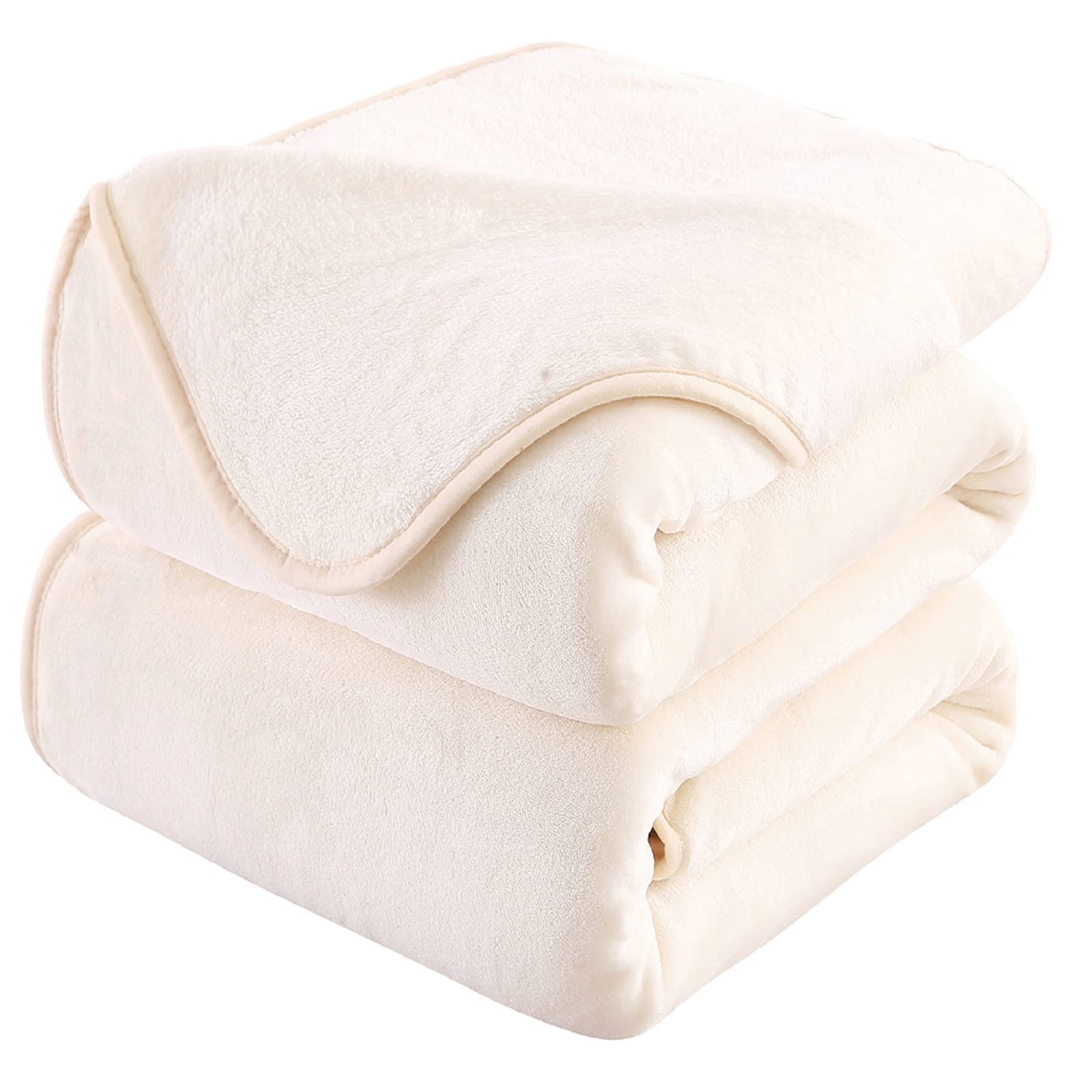 HOZY Fleece Blanket 350GSM Super Soft Fluffy Solid - No Static Throws for Double Bed/Large Sofa- Ivory 220 x 240cm