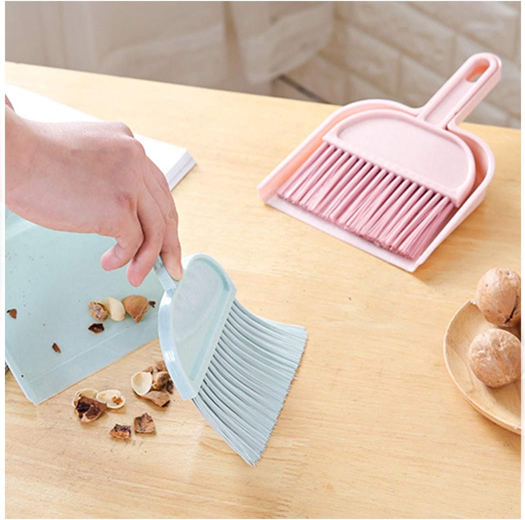 Mini Dustpan and Brush Sets Desktop Dustpan Broom Brush for Sweeping Cleaning Pink
