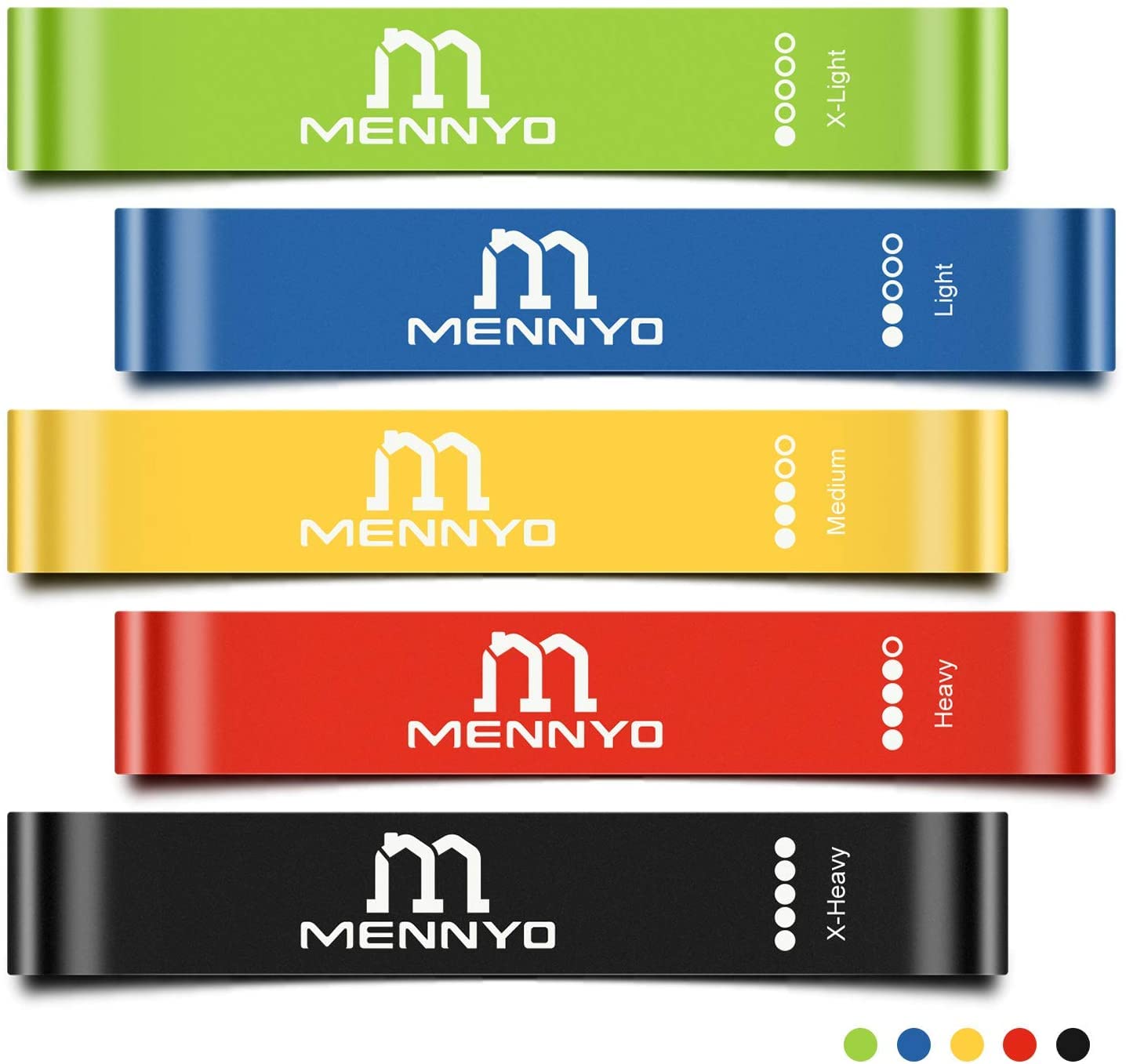 MENNYO Resistance Bands, Exercise Bands 5 Set Resistance Fitness Exercise Bands with Carry Case Ideal for Women and Men Resistance Training, Physical Therapy, Home Fitness