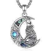 Inktree 925 Sterling Silver Viking Wolf Mjolnir Necklace for Men Women, Viking Runes Wolf Tooth Witch Celtic Knot Amulet Protection Pendant Nordic Norse Mythology Jewelry Gift for Men Women