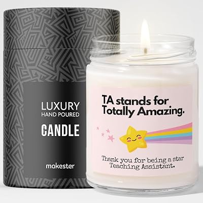 Makester Luxury Soy Wax Candle Teaching Assistant Gifts Vanilla Jasmine Sugared