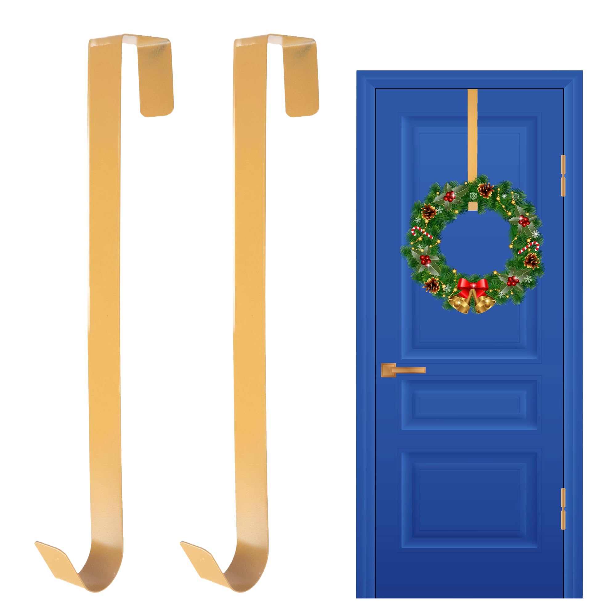 2Pcs Christmas Wreath Door Hanger – 38cm Metal Front Door Wreath Holder Over Door Hook for Christmas Home Office Wall Wedding Hanging Decorations Wreaths