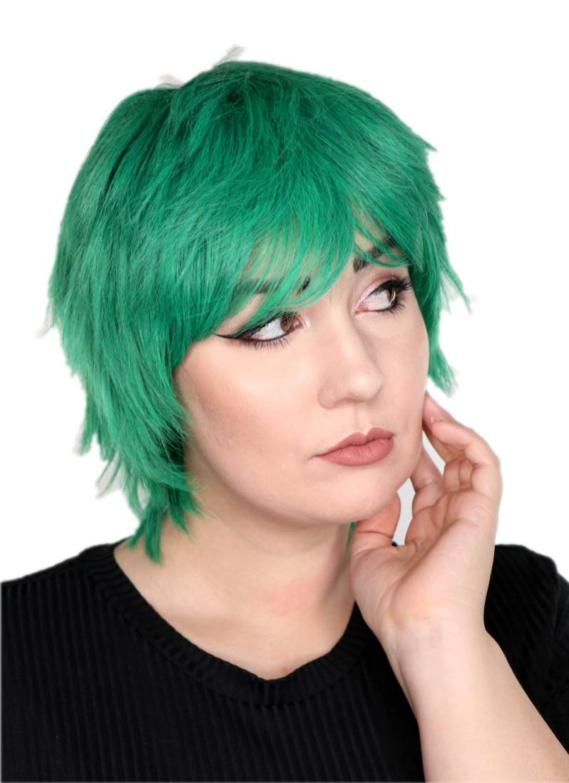 Prettyland Green Wig Short Pixie Fringed Wild Cut Frisur Straight Wig halloween Daily C140
