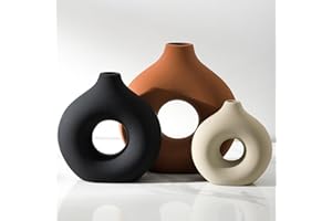 Vanselia Ceramic Vase Home Table Decor - Flower Vases Set of 3 Small Living Room Centerpiece Decorations for Shelf Bedroom Office Kitchen Dining Desk Modern Aesthetic Farmhouse Decorative (Rust)