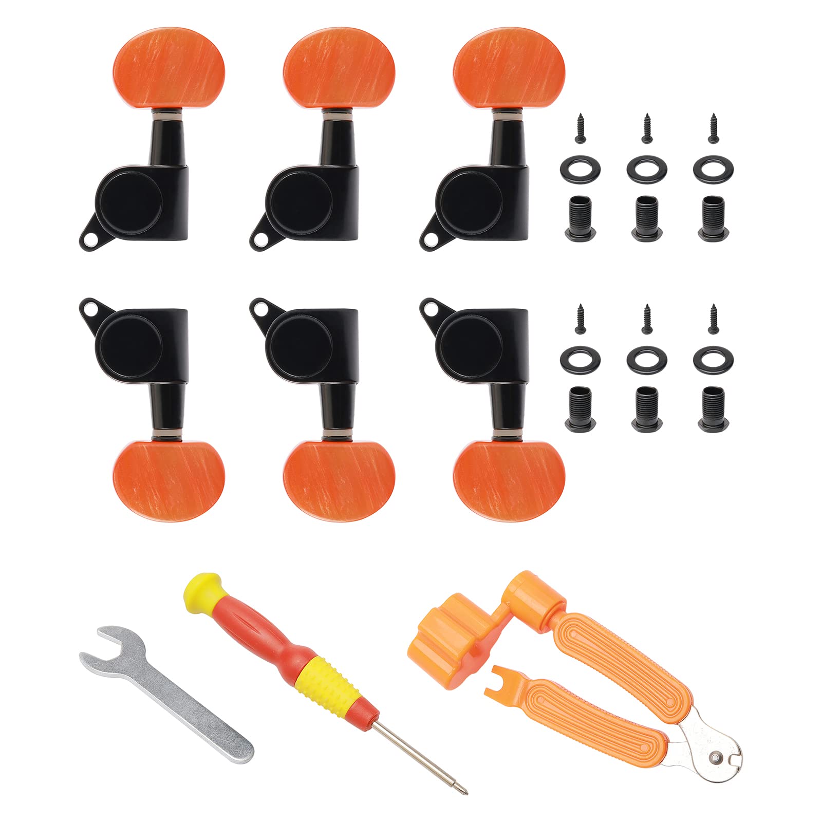Unxuey 3L3R Acoustic Guitar Tuning Pegs Machine Head Tuners Set, Guitar String Tuning Pegs with Wrench String Changer Screwdriver, Full Enclosed Locking Tuners for Acoustic Guitar