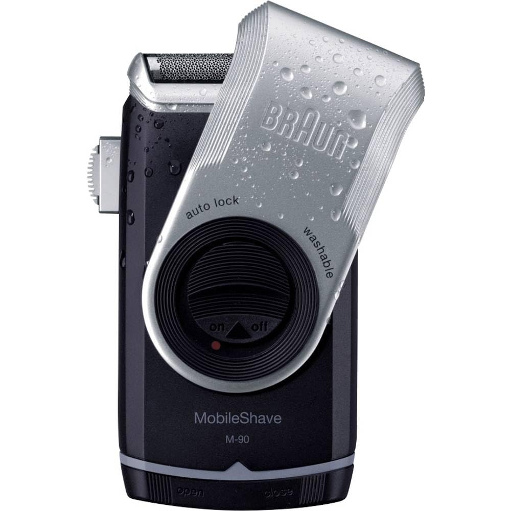 Braun PocketGo Mobile Shave Electric Travel Shaver, for On The Go, Fully Washable, M90, Black/Silver