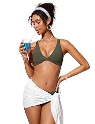 CRZ YOGA Womens V Neck Bikini Tops Twist Front