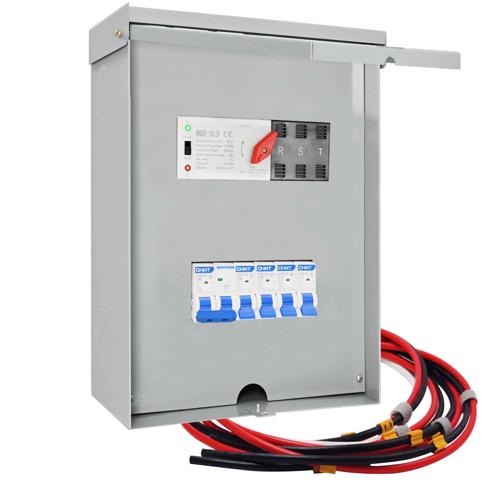 Photo 1 of Transfer Switch 50 Amp, 6 Circuit 120/240V Pre-Wired Automatic Transfer Switch Kit for Home Generator, Meeting NEMA 3R Standards for Outdoor and Indoor