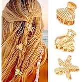 Banatra Starfish Hair Clips Gold Small Metal Claw Clips Mini Shell Beach Hair Accessories for Women and Girls (Pack of 3)