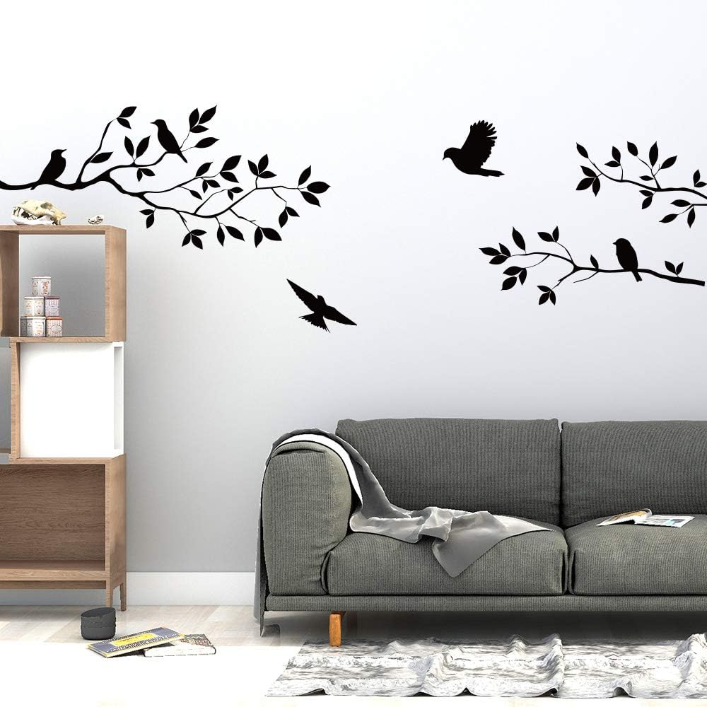 Birds Wall Decals for Window Glass Tree Branches Fashion Living Room Bedroom Home Decor Nursery Boys Baby Cute Cartoon Family Stickers Decal Art Animal Tile Sticker Peel and Stick Removable