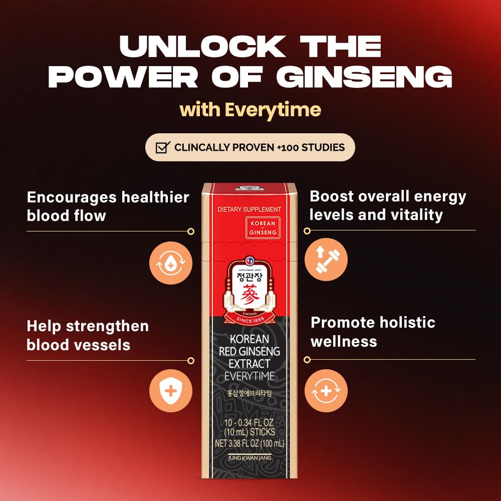JungKwanJang Korean Red Ginseng Extract Everytime 3000mg | Sugar Free Energy Supplement, Ginseng Tea, Ginseng Supplement, Korean Food | Energy Boost,Stamina | 30 Count