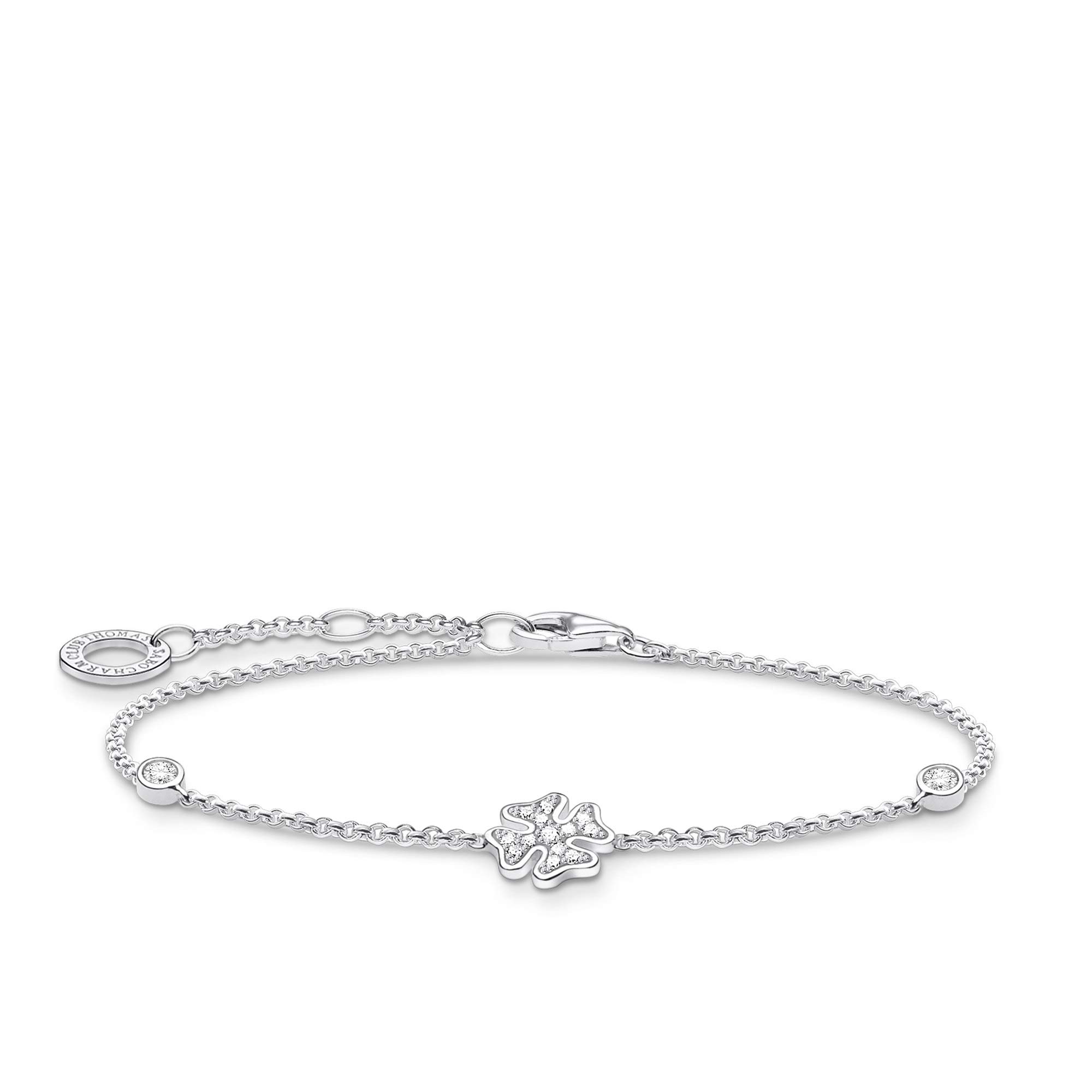Thomas Sabo Silver Shamrock Bracelet with Stones - 925 Sterling Silver - Length 16-19cm