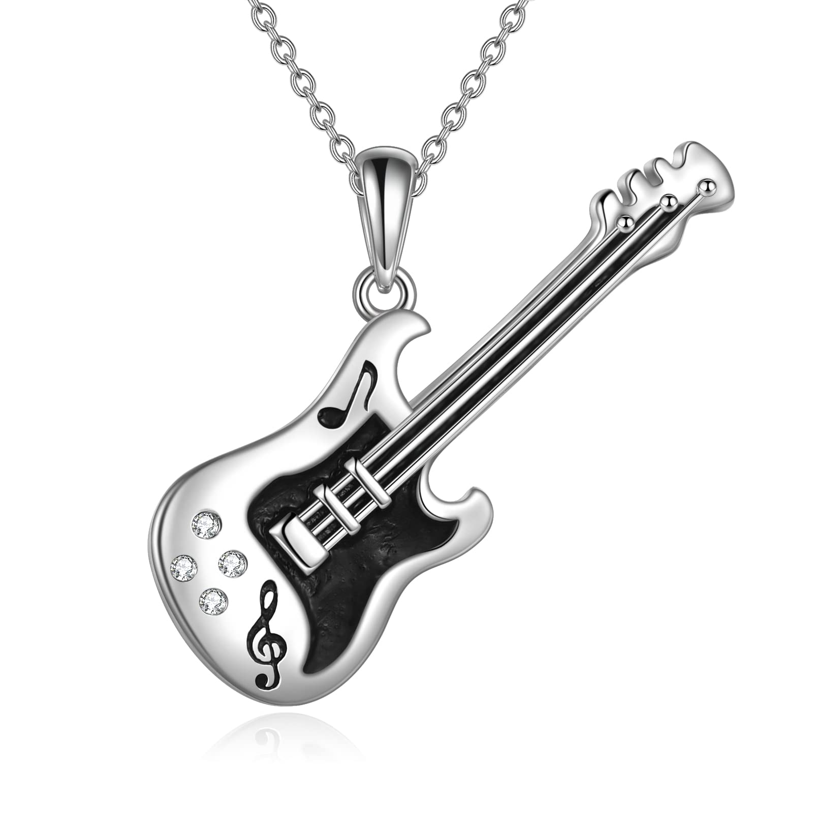 YFN Guitar Necklace Sterling Silver Guitar Pendant Punk Music Jewellery Bank Gifts for Guitar Players Guitar Lover Men Women