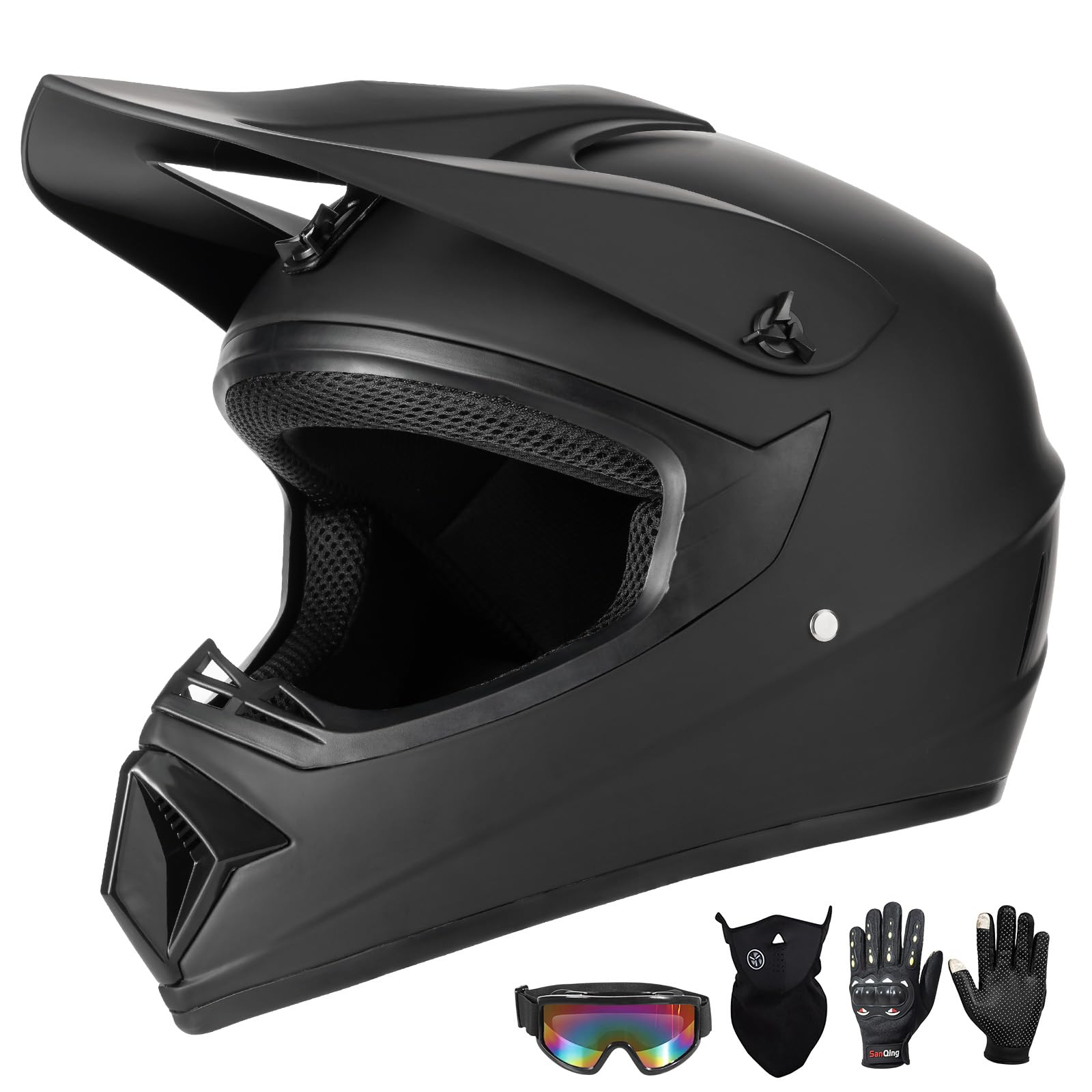 Photo 1 of TIANDU Youth Motorcycle Helmet (Goggles Gloves Face Shield) 4PCS Set, Unisex Dirt Bike Helmets Full Face Helmet, Mountain Bike Motocross Helmets, DOT Approved Helmets (Matte Black, Medium)