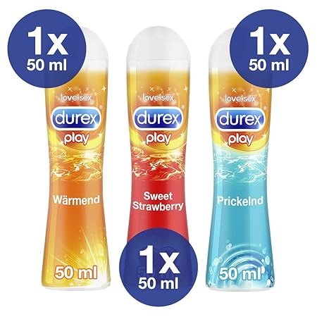 Gleitgel Funpaket 3er Set für Sie und Ihn mit 1x Durex Play Feel + 1x Durex Play Wärmend + 1x Durex Play Prickelnd in 50ml Do