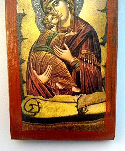 Handmade Wooden Greek Christian Orthodox Mount Athos Icon of Virgin Mary & Jesus /Mp15