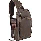 Fshsup Leather Sling Bag for Men,Sling Bag for Men Crossbody Tactical Shoulder Bag for Women fit 11 inch ipad