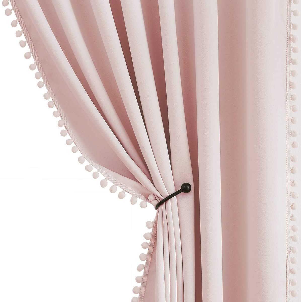 Pom Pom Pink Blackout Curtains for Living Room 90-inch Drop Bedroom Light Blocking Pink Curtains Energy Saving Triple Weave Full Blackout Window Treatment Sets Pencil Pleat, 50" w 2pcs