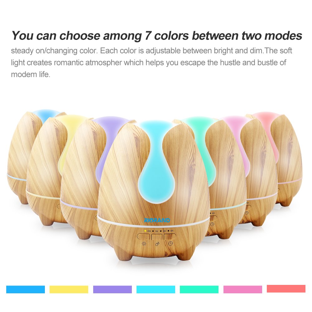 Newest Water droplets Style Aromatherapy Diffuser,7 Color LED Light,Best Yellow Wood Grain(500ml)