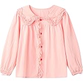 Mud Kingdom Little Girls Lace Shirt Button Down Blouse Peter Pan Collar Long Sleeve Casual
