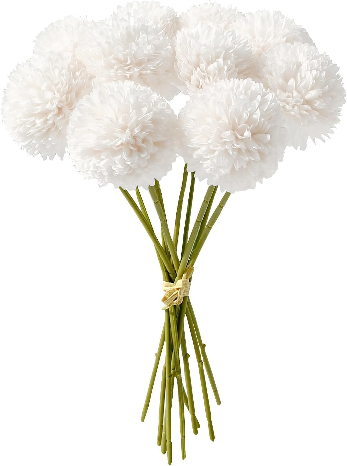 PacuM 12 Pcs Artificial Chrysanthemum Ball Flowers 28CM Artificial Flowers Faux Ball Chrysanthemum Bouquet Silk Bridal Wedding Bouquet for Home Garden Party Office Autumn Decor (White)
