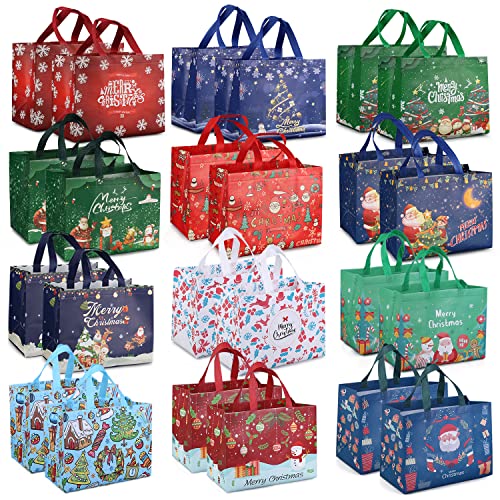 PARSUP 24PCS Christmas Gift Bags with Handles, Non-Woven Christmas Bags for Treat Gifts Wrapping Shopping, Xmas Party Supplies, 12.8 * 9.8 * 6.7inch