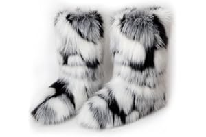 ZOSCGJMY Faux Fur Boots for Women Fuzzy Fluffy Furry Round Toe Suede Winter Snow Boots Flat Shoes