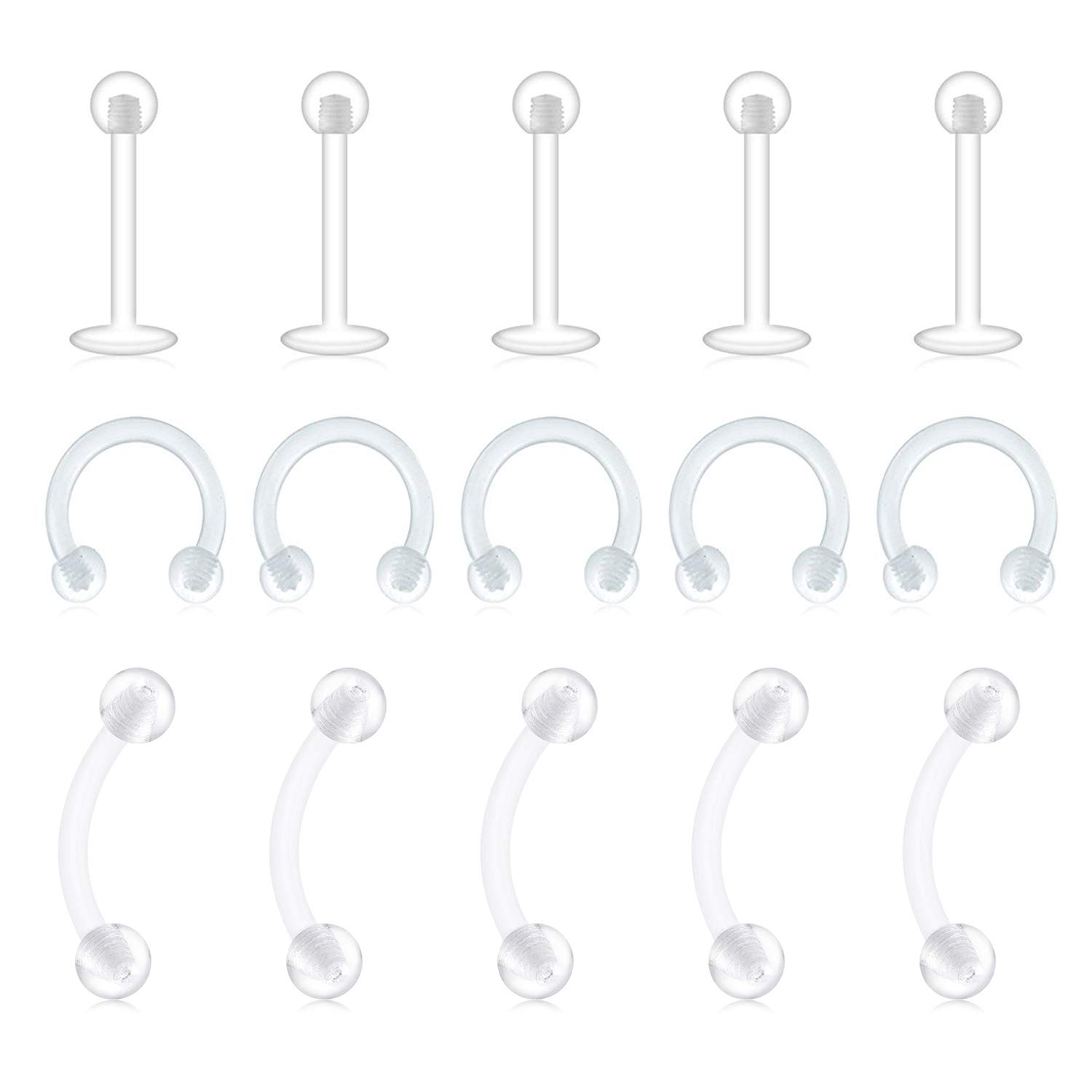 incaton 16G Clear Tragus Nose Retainer Cartilage Helix Daith Earrins Boiflex Acrylic Speptum Eyebrow Lip Rings Studs