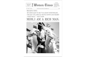 Trendy Black and White Canvas Wall Art, Mom I Am A Rich Man Poster, Women Times Newspaper Art Print, Vintage Bar Cart Wall De