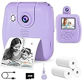 GKTZ Kids Camera Instant Print - 2.4" Eye-Care Digital Video Camera for Toddlers & Kids Ages 3-12, with 3 Rolls Paper & 32GB SD Card, 1080P, 18 Frames, Birthday for Girls