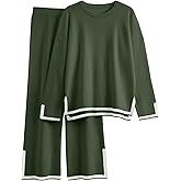 LILLUSORY Women Fall 2 Piece Lounge Set Outfits Sweatsuits Long Sleeve Sweater Tops Wide Leg Pants