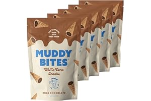 LJJ Muddy Bite Waffle Cone Snack, Bite Sized Chocolate Filled Waffle Cones, Milk Chocolate (5 Pack)