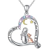 DAOCHONG S925 Sterling Silver Mother and Daughter Moon and Star Love Heart Pendant Necklace Gift for Women Mother Daughter