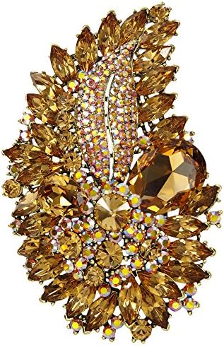 Swarovski Element Crystalized Brooch Leaf Design (Orange)