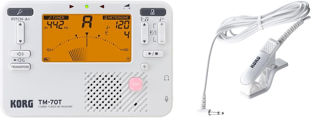 Korg TM70C Metronome Tuner with CM-400 Clip-On Microphone White