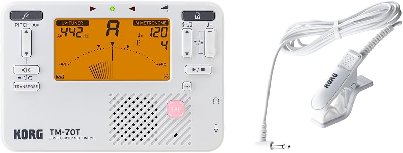 Korg TM70C Metronome Tuner with CM-400 Clip-On Microphone White