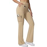 Casei Women's Stretch Cargo Pants High Waist Bootcut Flare Leggings with 6 Pockets Soft Yoga Work Pants for Business Casual