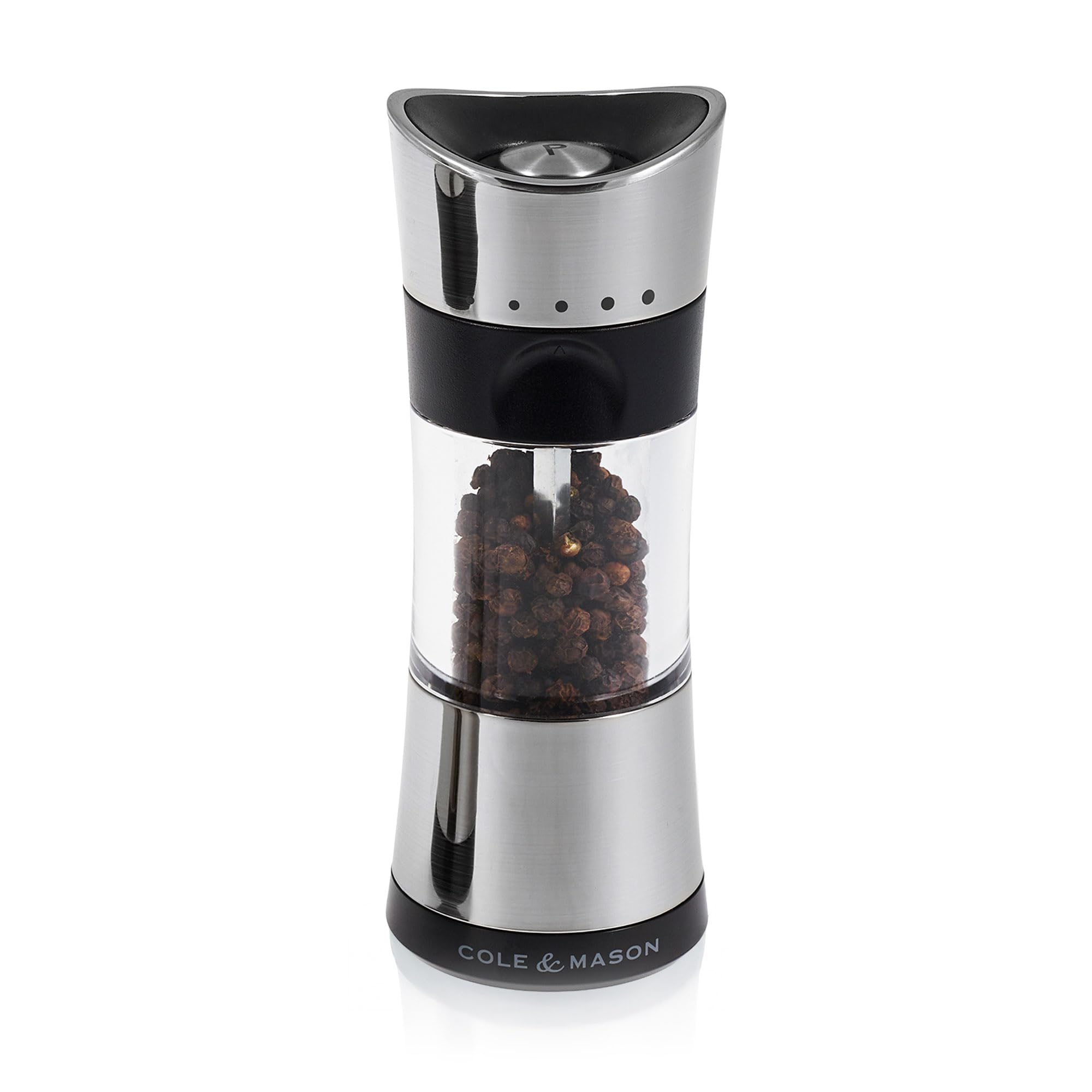 Cole & Mason Horsham Chrome Pepper Mill, Adjustable Precision+ Inverta Grind Mechanism, Chrome/Acrylic, 154 mm, Includes 1 x Pepper Grinder
