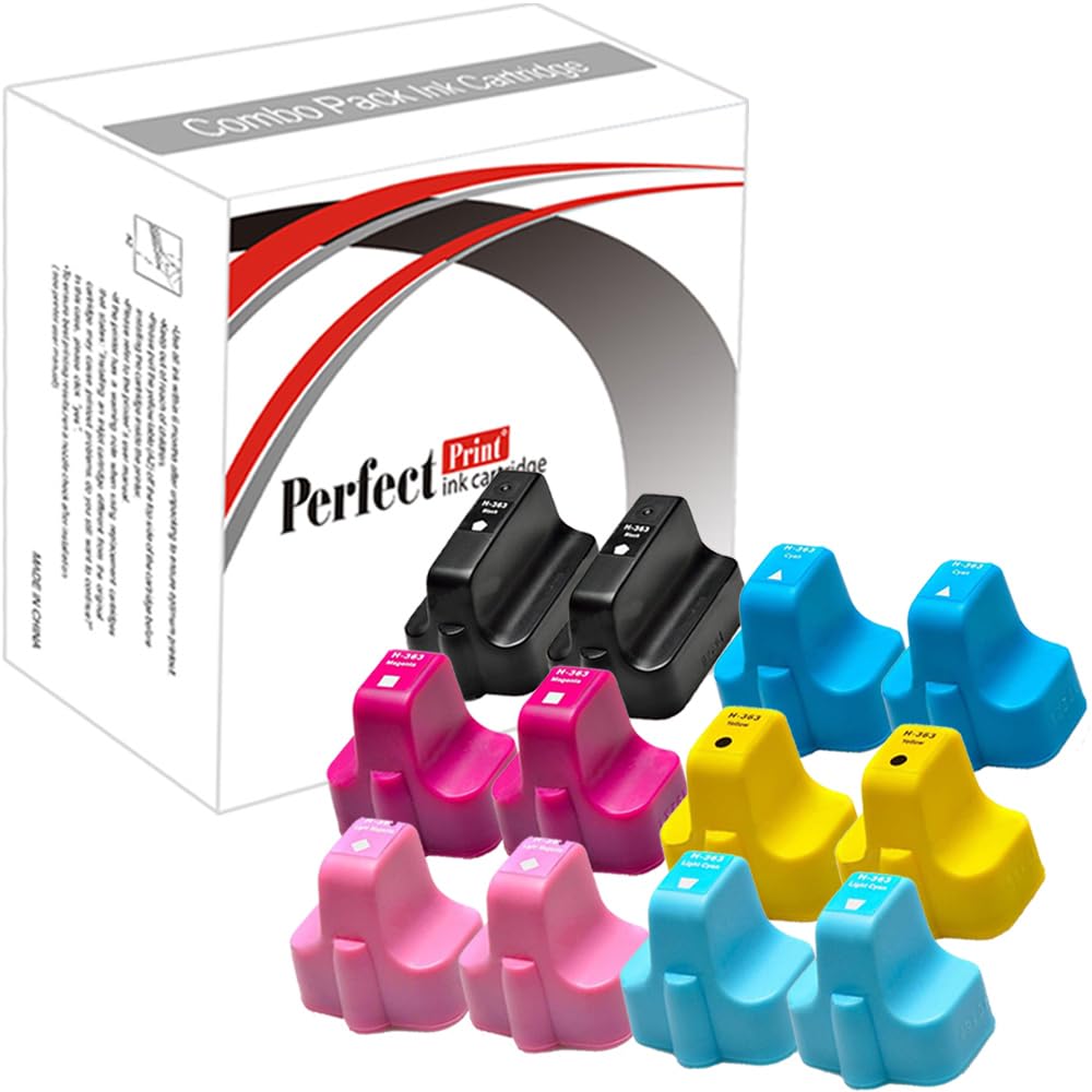 PerfectPrint Compatible Ink Cartridge Replacement for HP 363 3108 3210 3310 8200 8230 8238 8250 8253 C3110 363 C5100 C5140 C5150 363 (Black/Cyan/Magenta/Yellow/Light-Cyan/Light-Magenta, 12-pack)