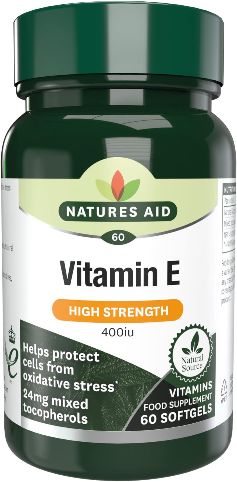 Natures Aid Vitamin E 400iu Natural Source 60 Softgels Non-GMO Gluten Free