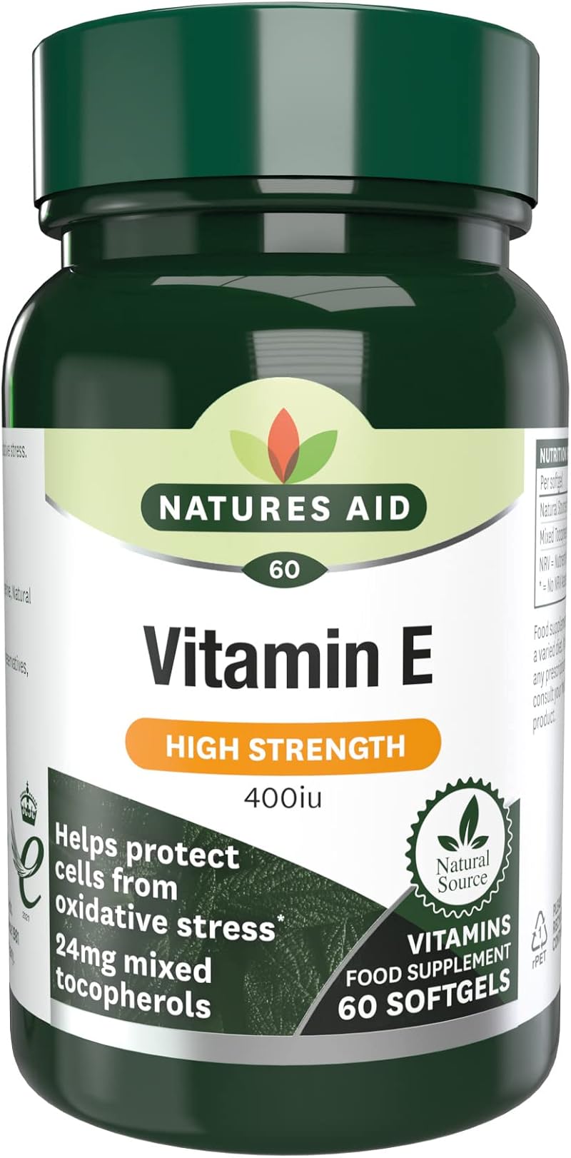 Natures Aid Vitamin E 400iu Natural Source 60 Softgels Non-GMO Gluten Free