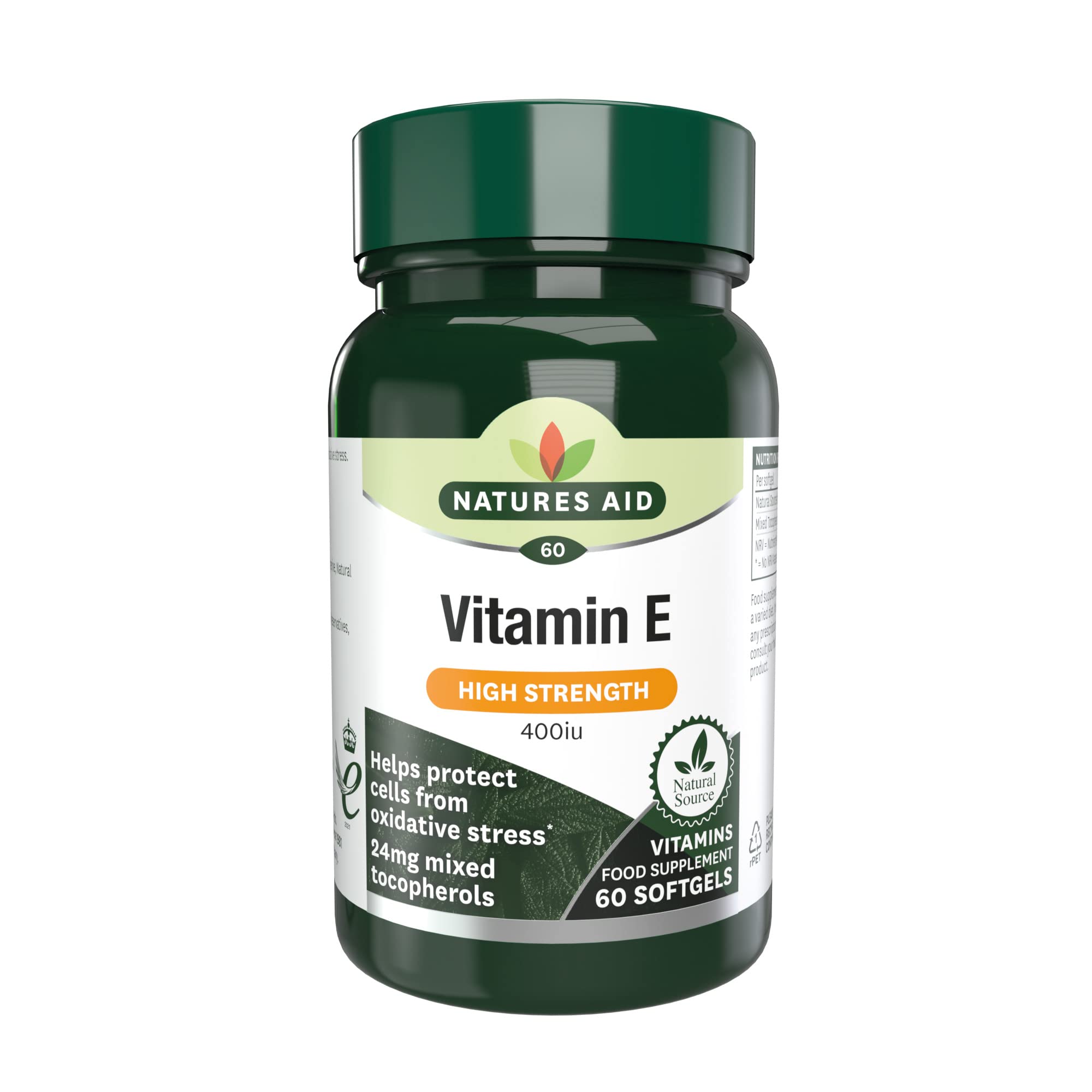 Natures Aid Vitamin E 400iu – Supports Skin, Heart & Immune Health - Natural Source – High Strength Antioxidant – Non-GMO, Gluten-Free – 60 Softgel Capsules
