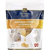 Manuka Health Manuka Honey Cough Drops &ndash; 58 Natural Lemon &amp; Ginger Flavored Throat Lozenges Infused with Raw Manuka Honey and Vitamin C for Immune Support